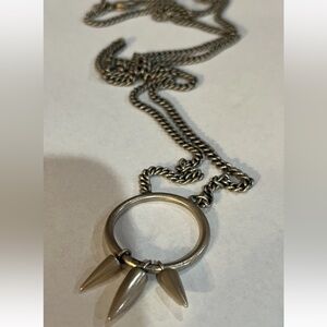 Banana Republic BR Signed Silver Tone LONG CHAIN SPIKE PENDANT 32" NECKLACE Edgy
